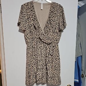 New Vanilla Bay Tan and Black Animal Print Mini Dress Lined Large Elastic Waist